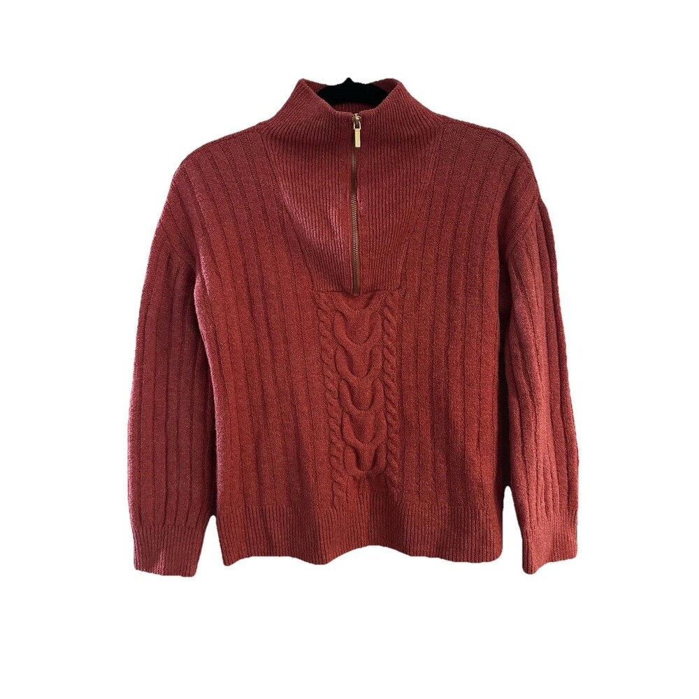 St. Johns Bay Orange Cable Knit Half-Zip Long Sleeve Sweater Woman’s M